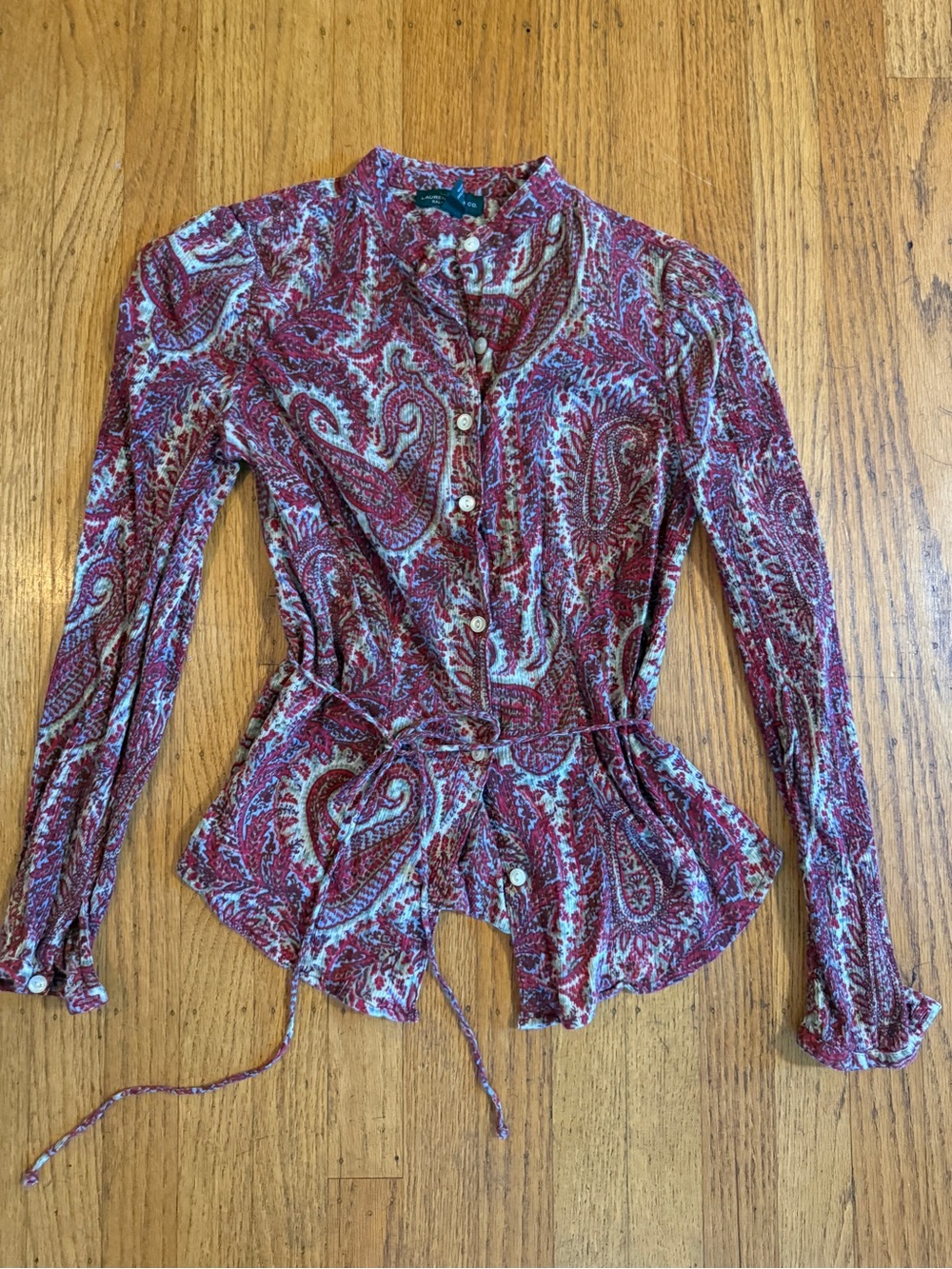 Ralph Lauren Burgundy and Cream Paisley Button-Front Blouse